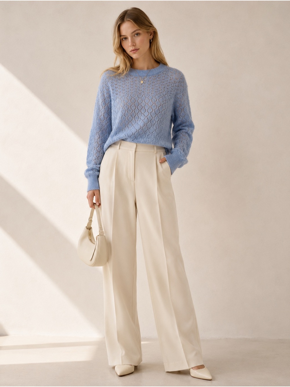 Sandro Pointelle Mohair Open Knit Sweater Blue Size 0